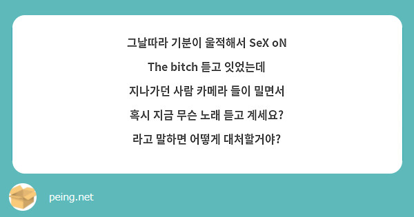 그날따라 기분이 울적해서 SeX oN The bitch 듣고 잇었는데 지나가던 사람 카메라 들이 Peing 質問箱