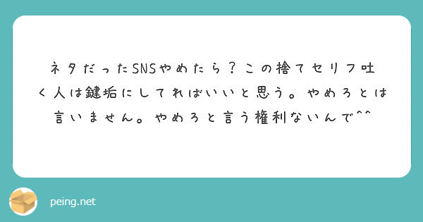 ネタだったsnsやめたら この捨てセリフ吐く人は鍵垢にしてればいいと思う やめろとは言いません やめろと言う権利 Peing 質問箱