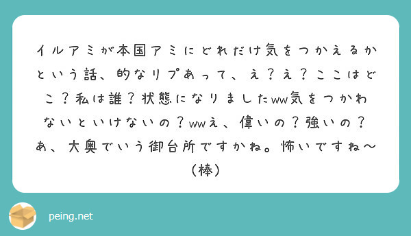 イルアミが本国アミにどれだけ気をつかえるかという話 的なリプあって え え ここはどこ 私は誰 状態になりました Peing 質問箱