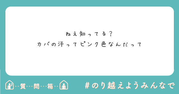 ねえ知ってる カバの汗ってピンク色なんだって Peing 質問箱