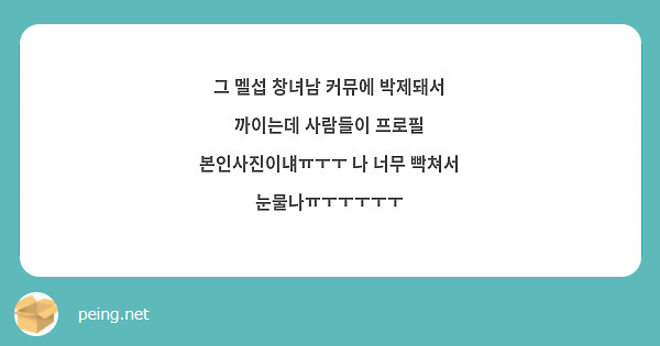 그 멜섭 창녀남 커뮤에 박제돼서 까이는데 사람들이 프로필 본인사진이냬ㅠㅜㅜ 나 너무 빡쳐서 | Peing -질문함-