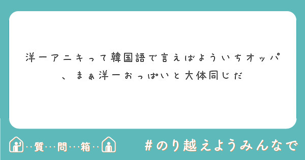 洋一アニキって韓国語で言えばよういちオッパ まぁ洋一おっぱいと大体同じだ Peing 質問箱