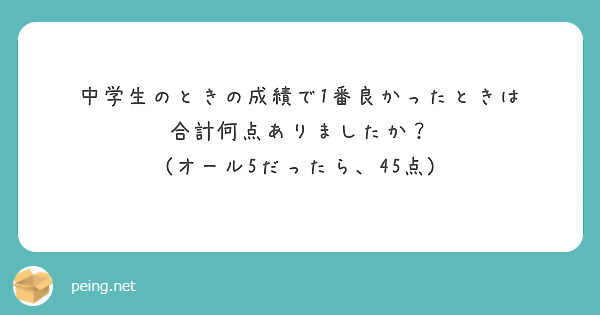 中学生のときの成績で1番良かったときは
合計何点ありましたか？
(オール5だったら、45点)