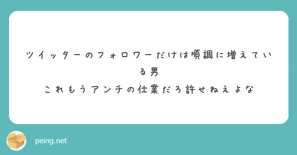 ツイッターのフォロワーだけは順調に増えている男 これもうアンチの仕業だろ許せねえよな Peing 質問箱