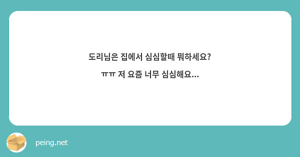 도리님은 집에서 심심할때 뭐하세요? ㅠㅠ 저 요즘 너무 심심해요... | Peing -질문함-