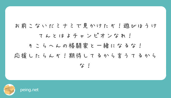 お前こないだミナミで見かけたぞ 遊びほうけてんとはよチャンピオンなれ そこらへんの格闘家と一緒になるな Peing 質問箱