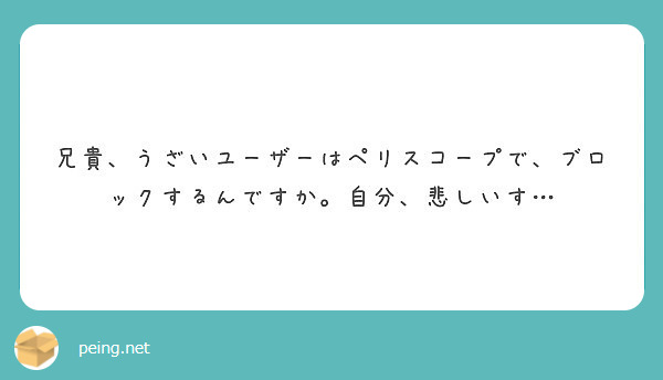 兄貴 うざいユーザーはペリスコープで ブロックするんですか 自分 悲しいす Peing 質問箱