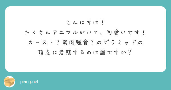 こんにちは たくさんアニマルがいて 可愛いです カースト 弱肉強食 のピラミッドの Peing 質問箱