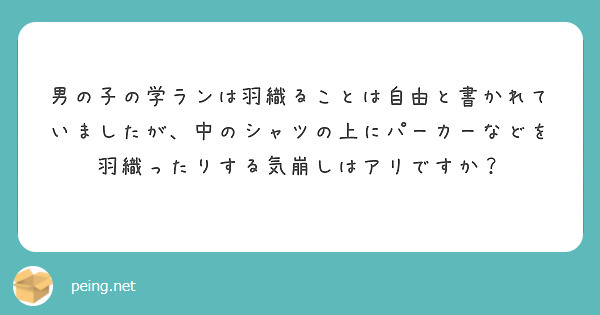 男の子の学ランは羽織ることは自由と書かれていましたが、中のシャツの上にパーカーなどを羽織ったりする気崩しはアリですか？