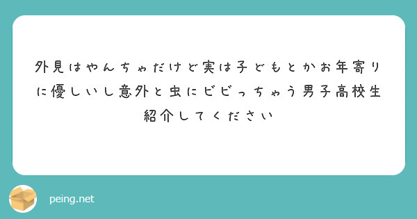 外見はやんちゃだけど実は子どもとかお年寄りに優しいし意外と虫にビビっちゃう男子高校生紹介してください Peing 質問箱