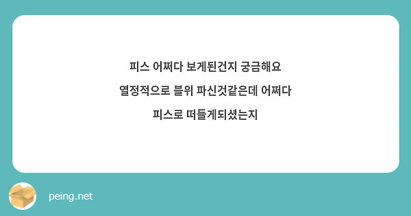 피스 어쩌다 보게된건지 궁금해요 열정적으로 블위 파신것같은데 어쩌다 피스로 떠들게되셨는지 | Peing -質問箱-