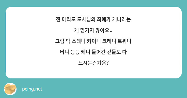 전 아직도 도사님의 최애가 케니라는 게 믿기지 않아요..
그럼 막 스테니 카이니 크레니 트위니 버니 등등 케니 들어간 컾들도 다 드시는건가용?