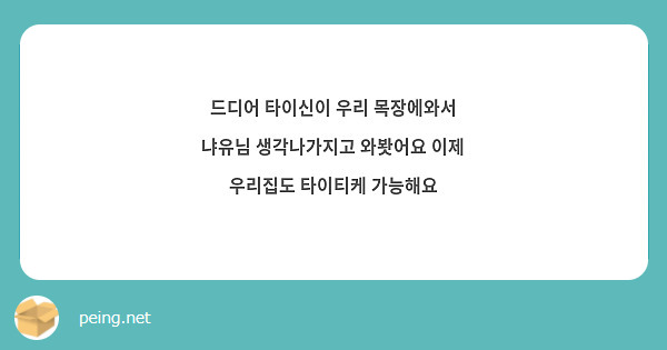 드디어 타이신이 우리 목장에와서 냐유님 생각나가지고 와봣어요 이제 우리집도 타이티케 가능해요
