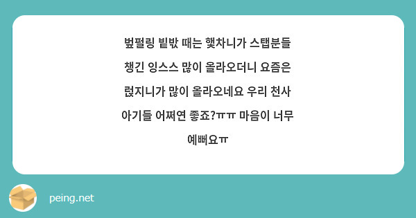 벞펄링 빝밗 때는 햋차니가 스탭분들 챙긴 잉스스 많이 올라오더니 요즘은 럱지니가 많이 올라오네요 우리 천사 아기들 어쩌연 좋죠?ㅠㅠ 마음이 너무 예뻐요ㅠ