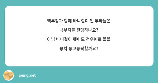 백부장과 함꼐 바니걸이 된 부하들은 백부자믈 원망하나요?
아님 바니걸이 됐어도 전우애로 똘똘 뭉쳐 동고동락할까요?
