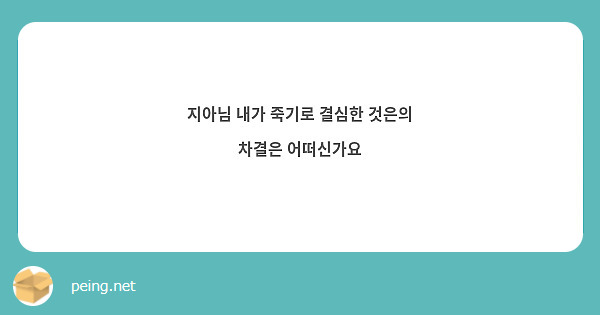 지아님 내가 죽기로 결심한 것은의 차결은 어떠신가요 | Peing -질문함-