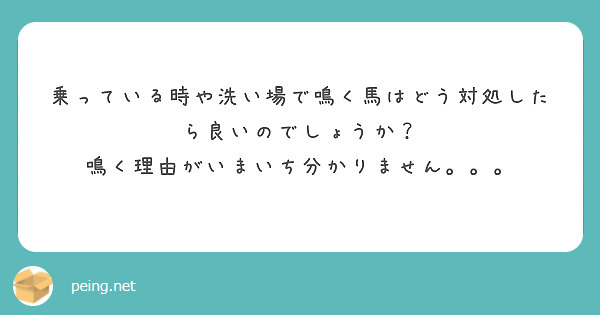乗っている時や洗い場で鳴く馬はどう対処したら良いのでしょうか？
鳴く理由がいまいち分かりません。。。