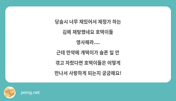 당숨시 너무 재밌어서 재정가 하는 김에 재탕했네요 호떡이들 영사해라....
근데 만약에 개떡이가 슬픈 일 안 겪고 자랐다면 호떡이들은 어떻게 만나서 사랑하게 되는지 궁금해요!