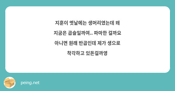 지훈이 옛날에는 생머리였는데 왜 지굼은 곱슬일까여.. 파마한 걸까요 아니면 원래 반곱인데 제가 생으로 착각하고 있돈걸까영