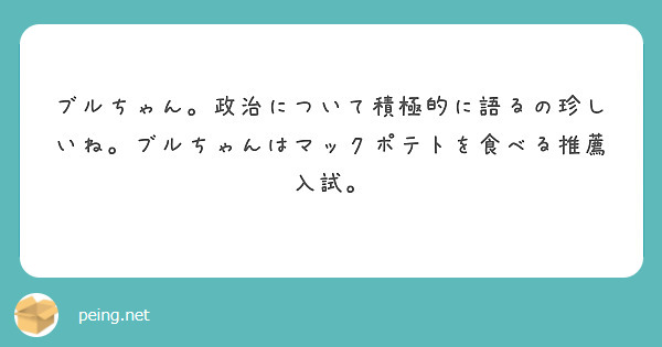 ブルちゃん。政治について積極的に語るの珍しいね。ブルちゃんはマックポテトを食べる推薦入試。