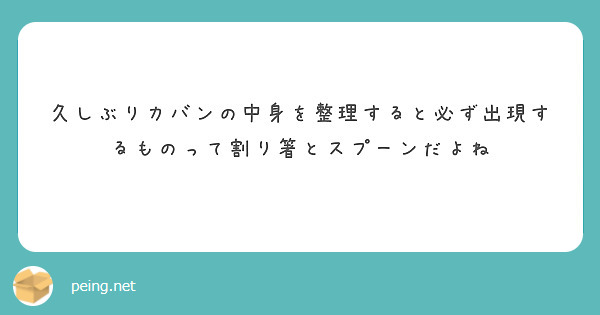 久しぶりカバンの中身を整理すると必ず出現するものって割り箸とスプーンだよね

