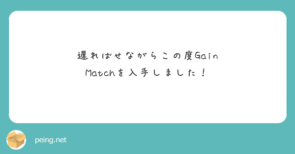 遅ればせながらこの度Gain Matchを入手しました！