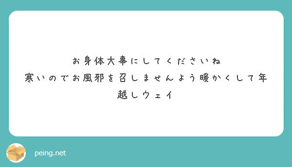 お身体大事にしてくださいね 寒いのでお風邪を召しませんよう暖かくして年越しウェイ Peing 質問箱