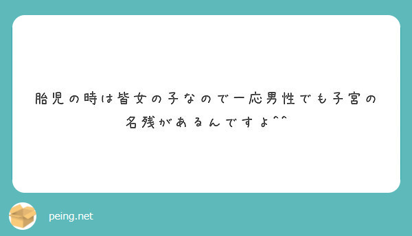 胎児の時は皆女の子なので一応男性でも子宮の名残があるんですよ Peing 質問箱