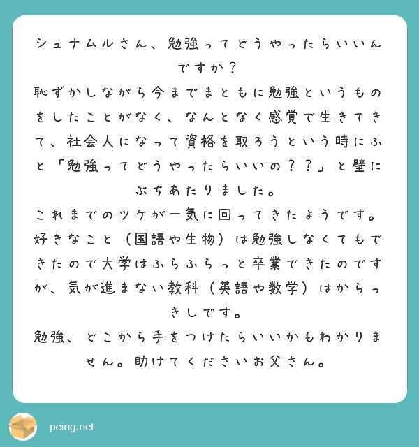 シュナムルさん 勉強ってどうやったらいいんですか Peing 質問箱