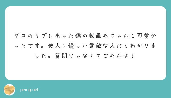 グロのリプにあった猫の動画めちゃんこ可愛かったです。他人に優しい素敵な人だとわかりました。質問じゃなくてごめんよ！