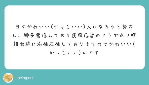 日々かわいい かっこいい 人になろうと努力し 獅子奮迅しており疾風迅雷のようであり晴耕雨読に右往左往しております Peing 質問箱