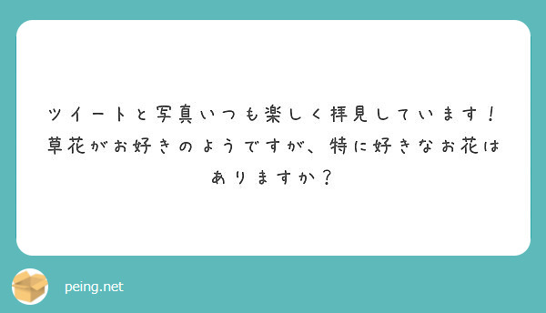 ツイートと写真いつも楽しく拝見しています！草花がお好きのようですが、特に好きなお花はありますか？