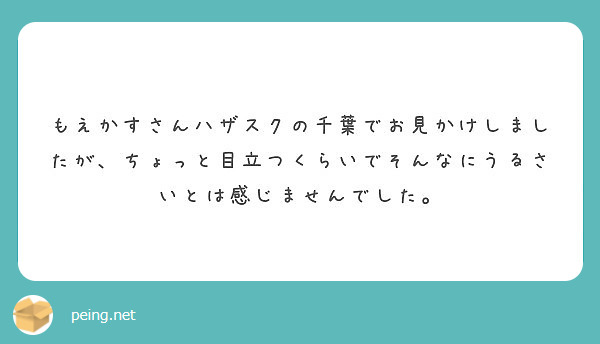 もえかすさんハザスクの千葉でお見かけしましたが ちょっと目立つくらいでそんなにうるさいとは感じませんでした Peing 質問箱