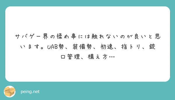サバゲー界の揉め事には触れないのが良いと思います Uab勢 装備勢 初速 指トリ 銃口管理 構え方 Peing 質問箱