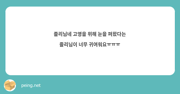 졸리님네 고영을 위해 눈을 퍼왔다는 졸리님이 너무 귀여워요ㅠㅠㅠ