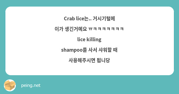 Crab Lice는.. 거시기털에 이가 생긴거예요 ㅠㅋㅋㅋㅋㅋㅋㅋ Lice Killing | Peing -질문함-