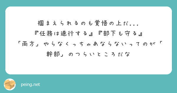 掴まえられるのも覚悟の上だ 任務は遂行する 部下も守る Peing 質問箱